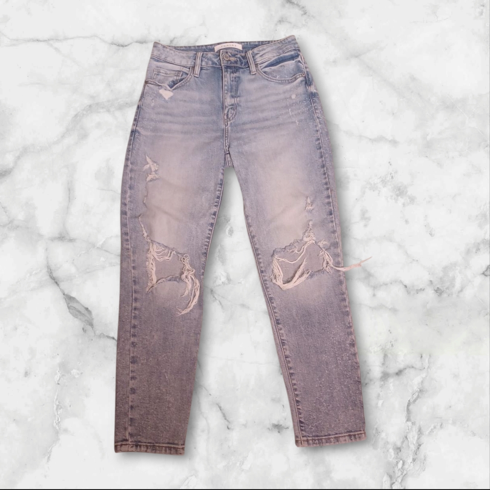 Eunina Tobi Super High Rise Mom Jean Crop Straight Leg Jeans Distressed Finish 3